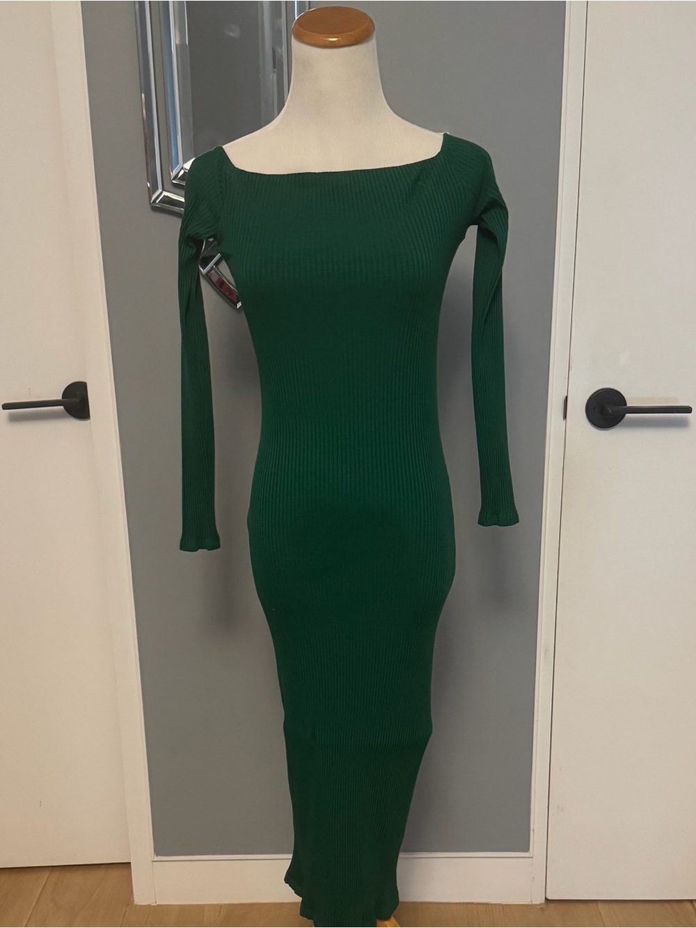 Enzo costa Long Sleeve Ribbed Green Bodycon Dress S